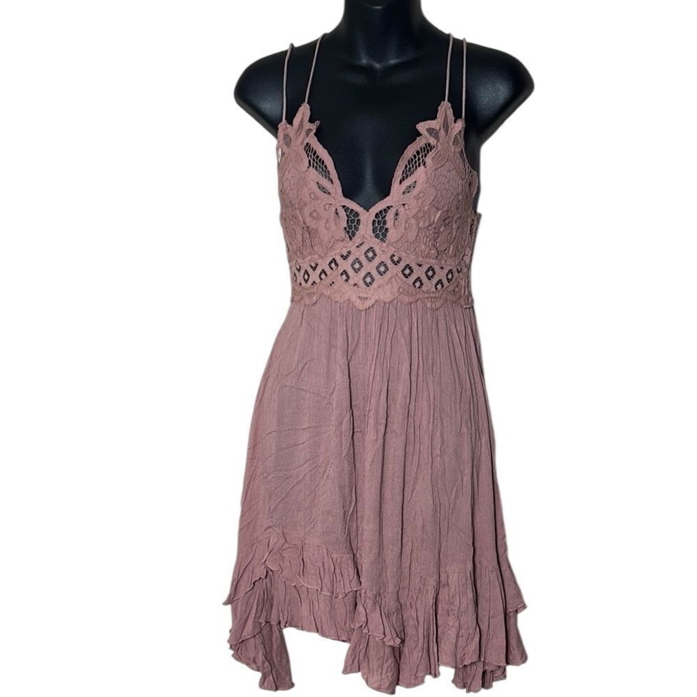 Free people‎ one adella dress xs assymetrical fairy dusty pink coquette new